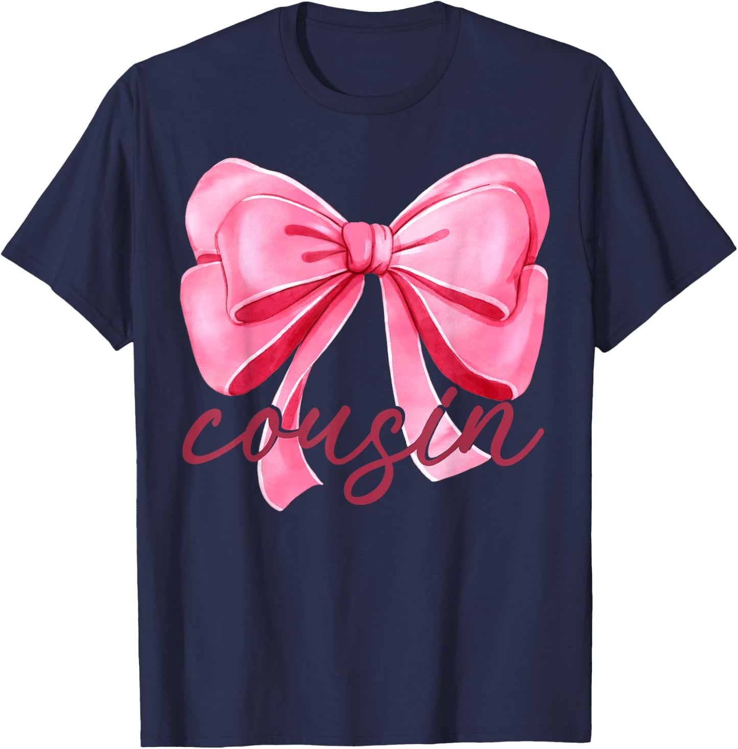 Cousin Pink Bow Birthday Baby Shower Family Pink Ribbon T-Shirt - T-Shirt | Navy