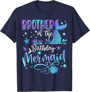 Brother Of The Birthday Mermaid Bday Party Mermaid T-Shirt - T-Shirt | Navy
