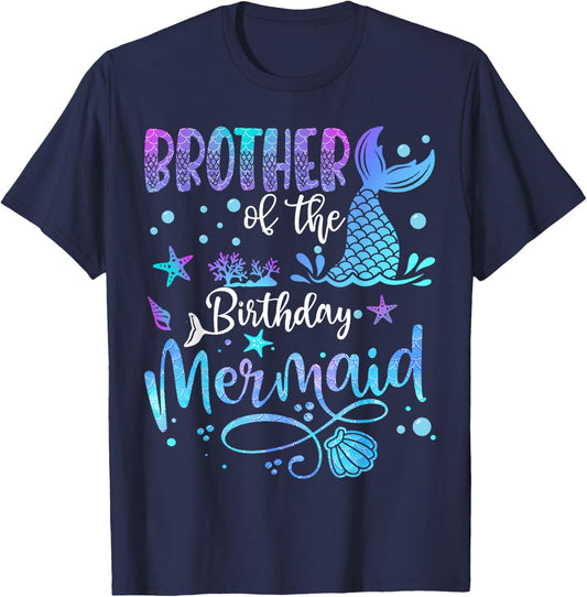 Brother Of The Birthday Mermaid Bday Party Mermaid T-Shirt - T-Shirt | Navy