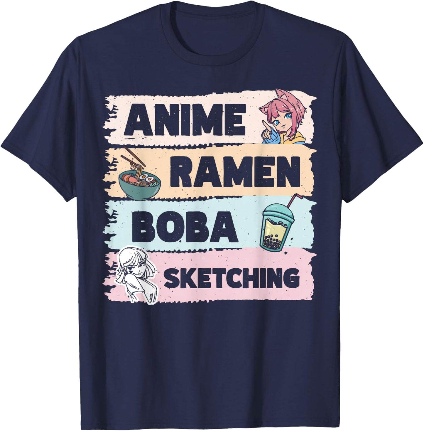Japanese Manga Otaku Sketch Artist Bubble Tea Anime Ramen Boba Sketching T-Shirt - T-Shirt | Navy