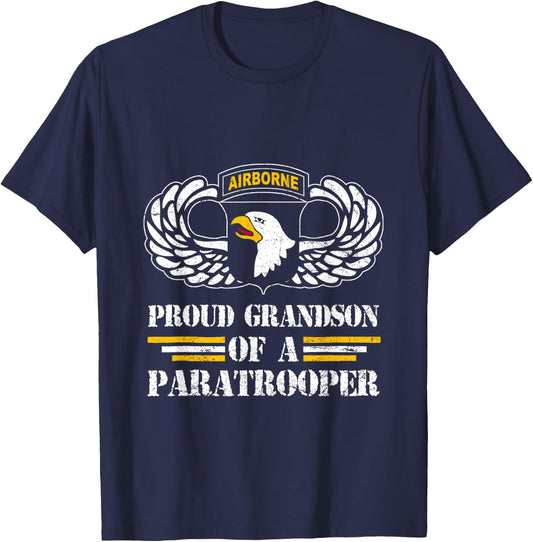Proud Grandson Of 101st Airborne Division US Veteran , Small T-Shirt - T-Shirt | Navy
