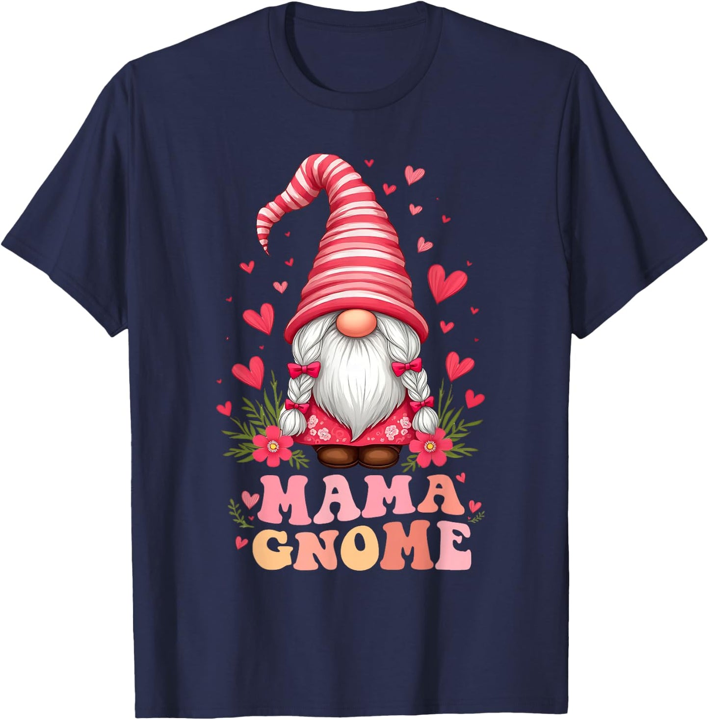 Mama Gnome Mother's Day Cute Floral Gnome Mom Grandma Wife T-Shirt - T-Shirt | Navy