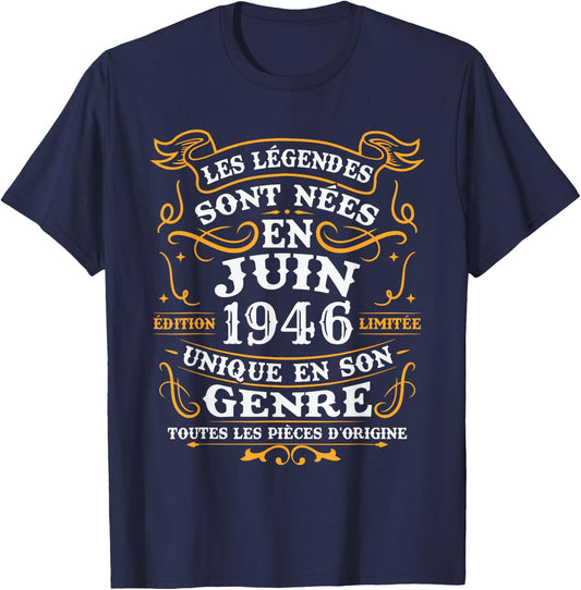 Vintage Cadeau d'anniversaire 80 Ans Nés en Juin 1946 T-Shirt - T-Shirt | Navy