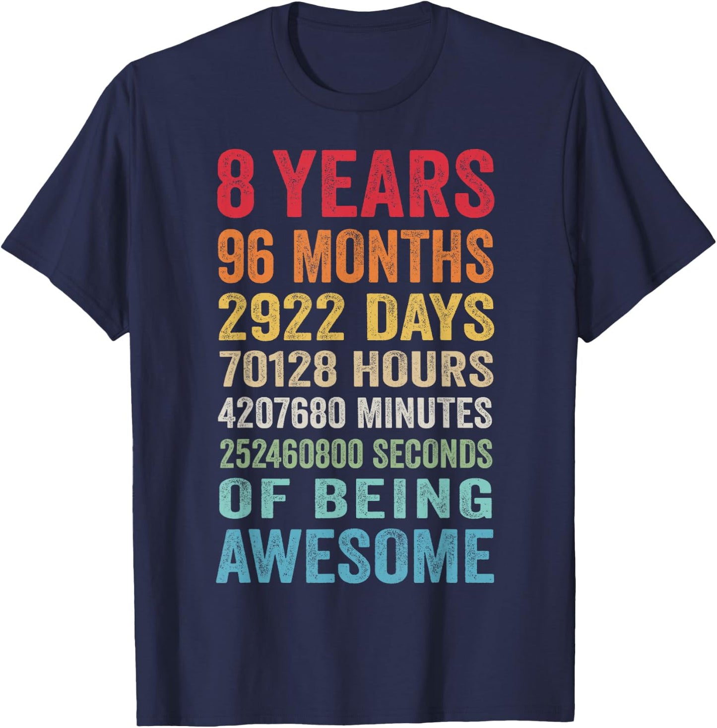 8th Birthday 8 Years Old Vintage Retro 96 Months T-Shirt - T-Shirt | Navy