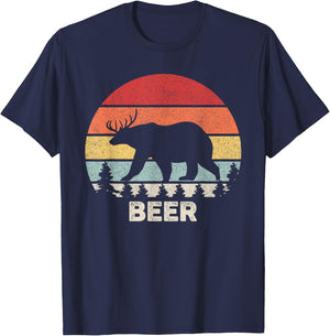 Retro Bear Deer Shirt Animal Lover Gifts Funny Beer Vintage T-Shirt - T-Shirt | Navy