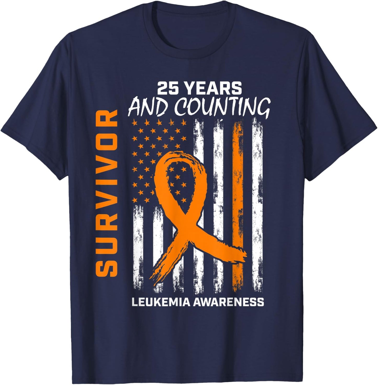 25 Years Cancer Free Orange Leukemia Survivor American Flag Kids Men T-Shirt - T-Shirt | Navy