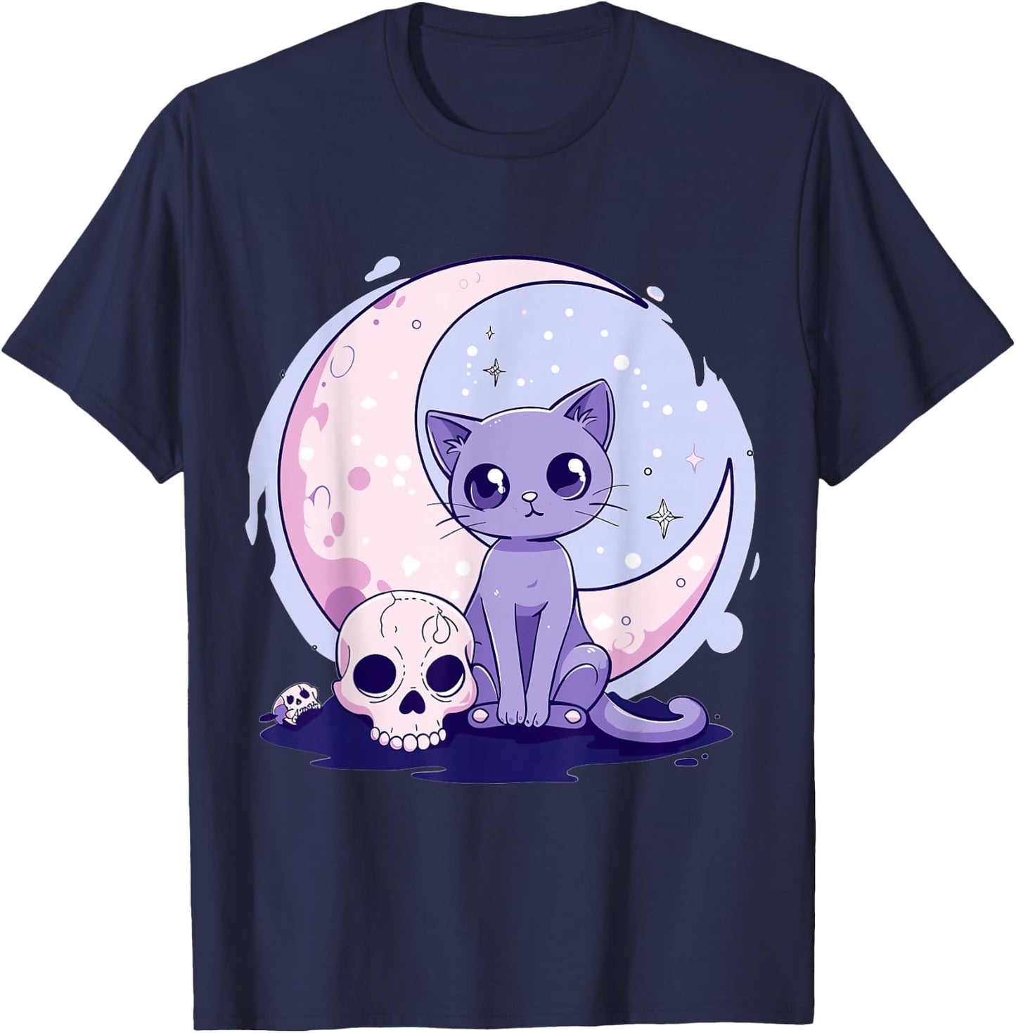 Goth Pastel Cute Creepy Kawaii Cat Kitten T-Shirt - T-Shirt | Navy