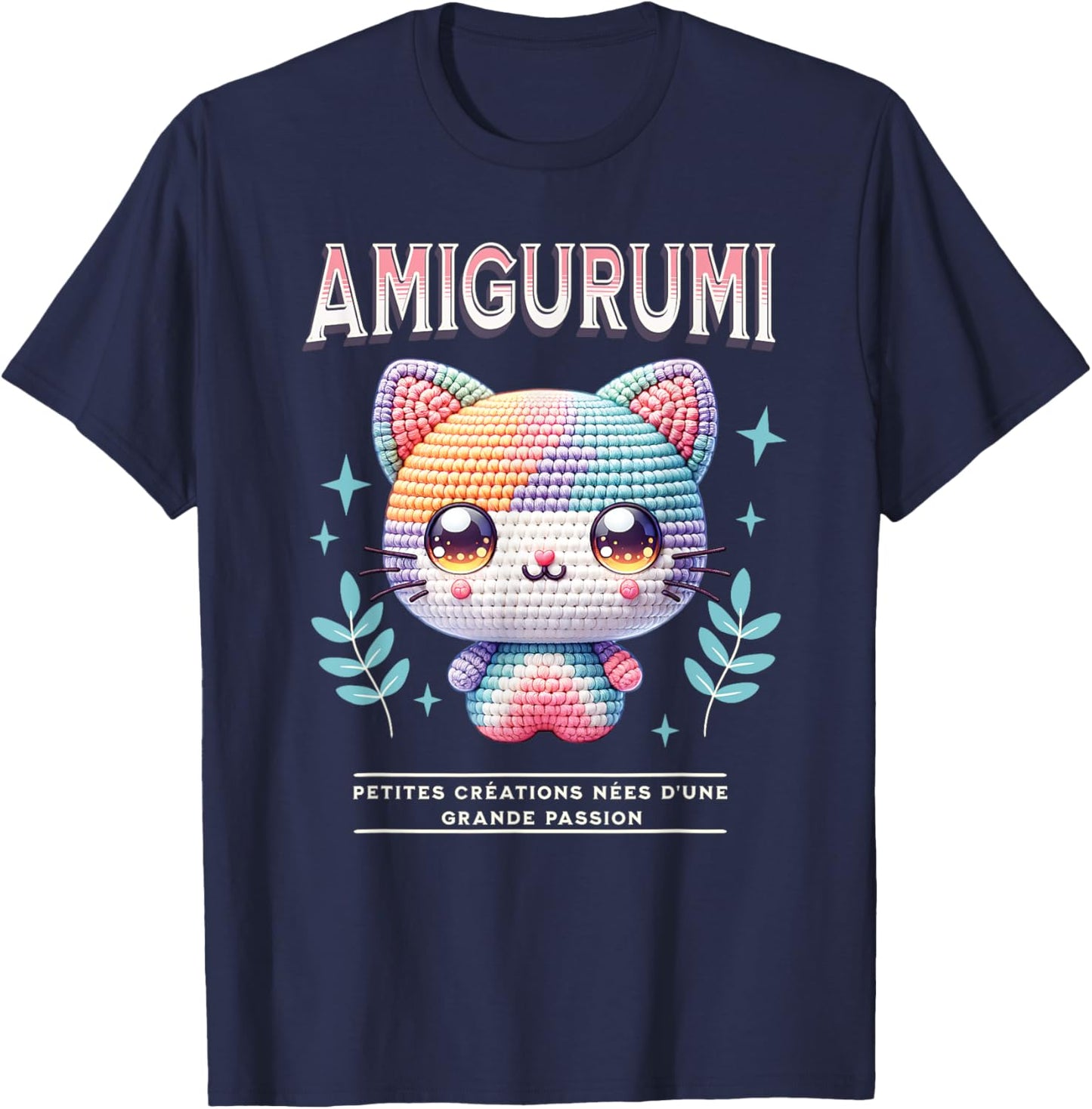Amigurumi Kawaii Funny Funny Cat Design Gift T-Shirt - T-Shirt | Navy