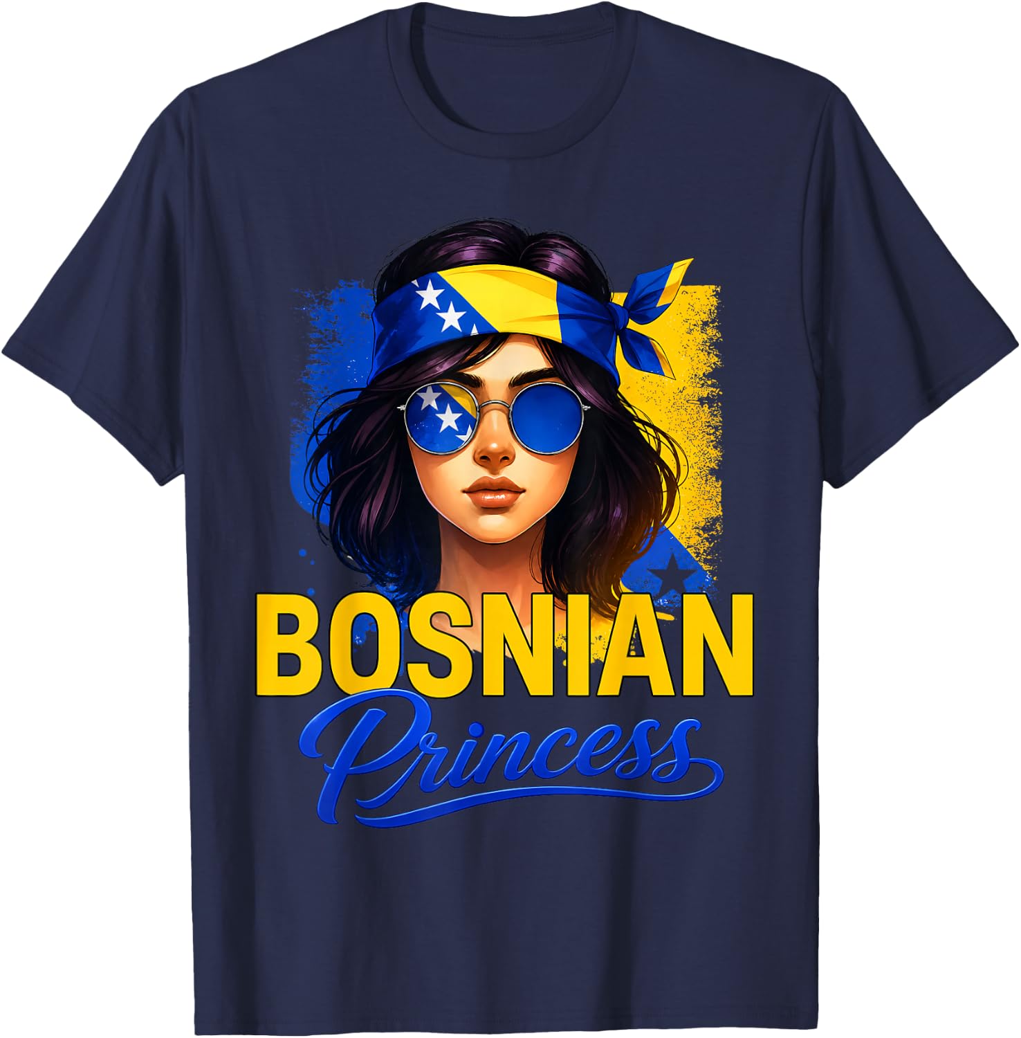 Bosnian Princess Girl Cute Bosnia Flag Pride Women Kids T-Shirt - T-Shirt | Navy