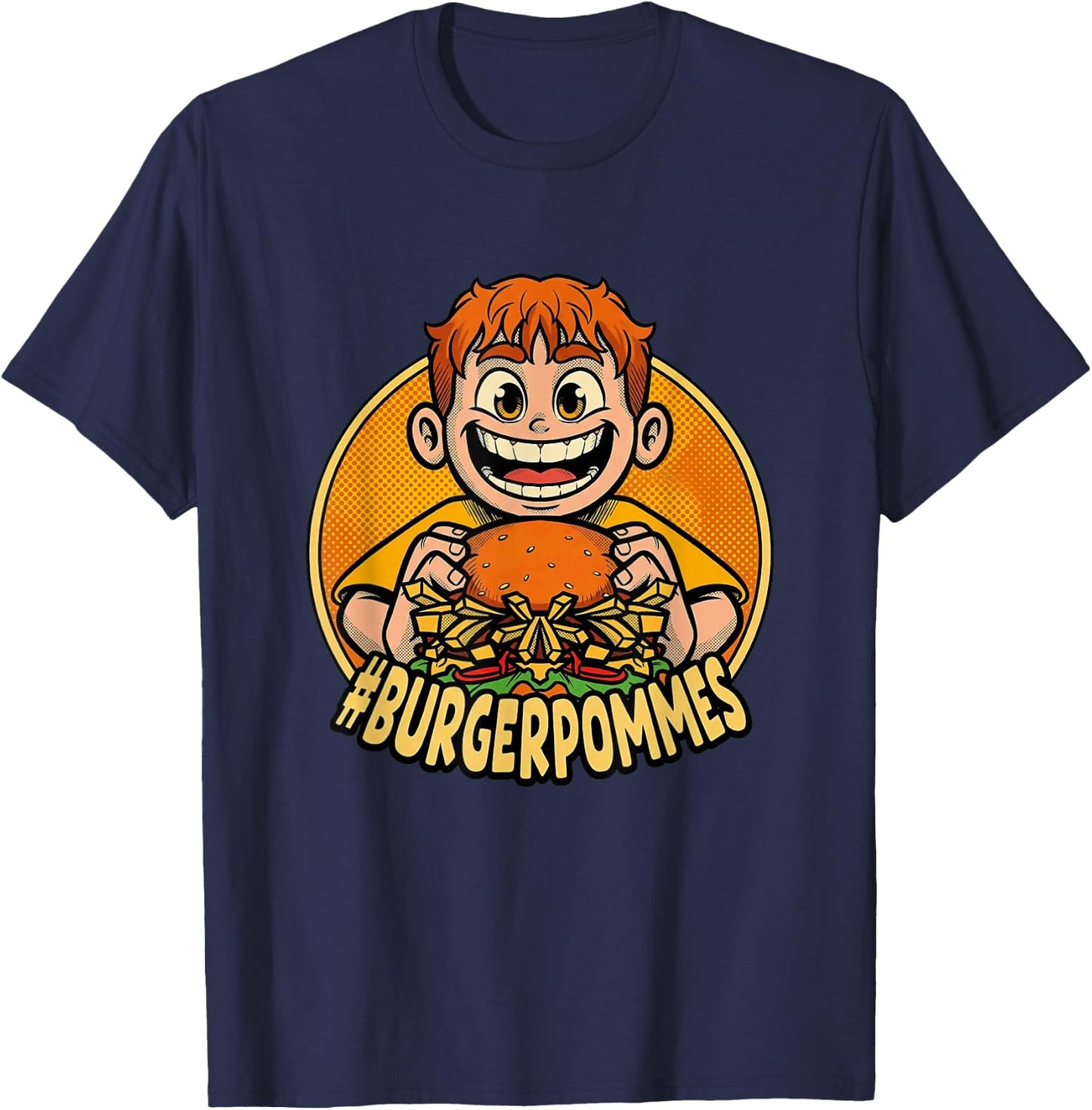 Burger.Pommes Comic Stil Fast Food Snack T-Shirt - T-Shirt | Navy