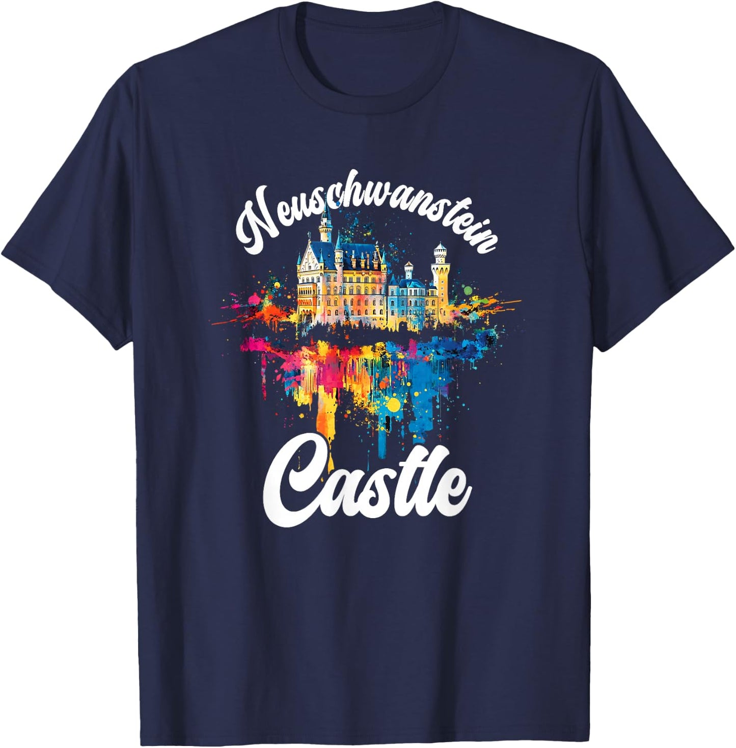 Schloss Neuschwanstein Bunt Künstlerisch Märchenschloss T-Shirt - T-Shirt | Navy