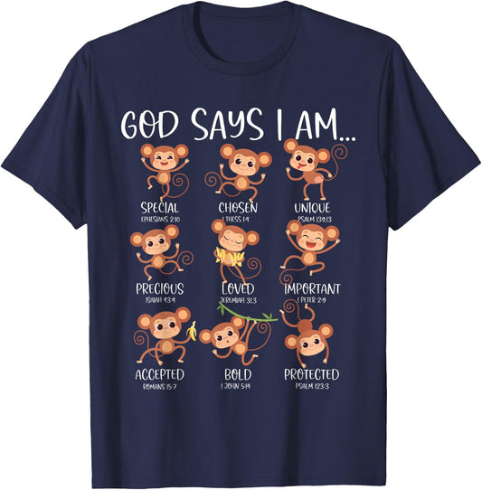 God Say I Am Love Monkeys Cute Bible Quotes Cute Monkey Love T-Shirt - T-Shirt | Navy