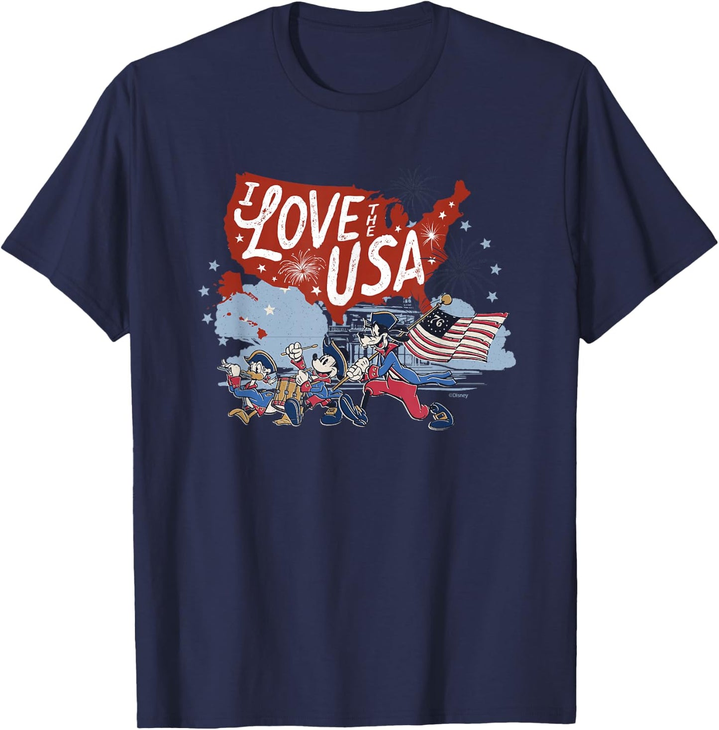 Disney Mickey Mouse & Friends I Love The USA Fourth of July T-Shirt - T-Shirt | Navy