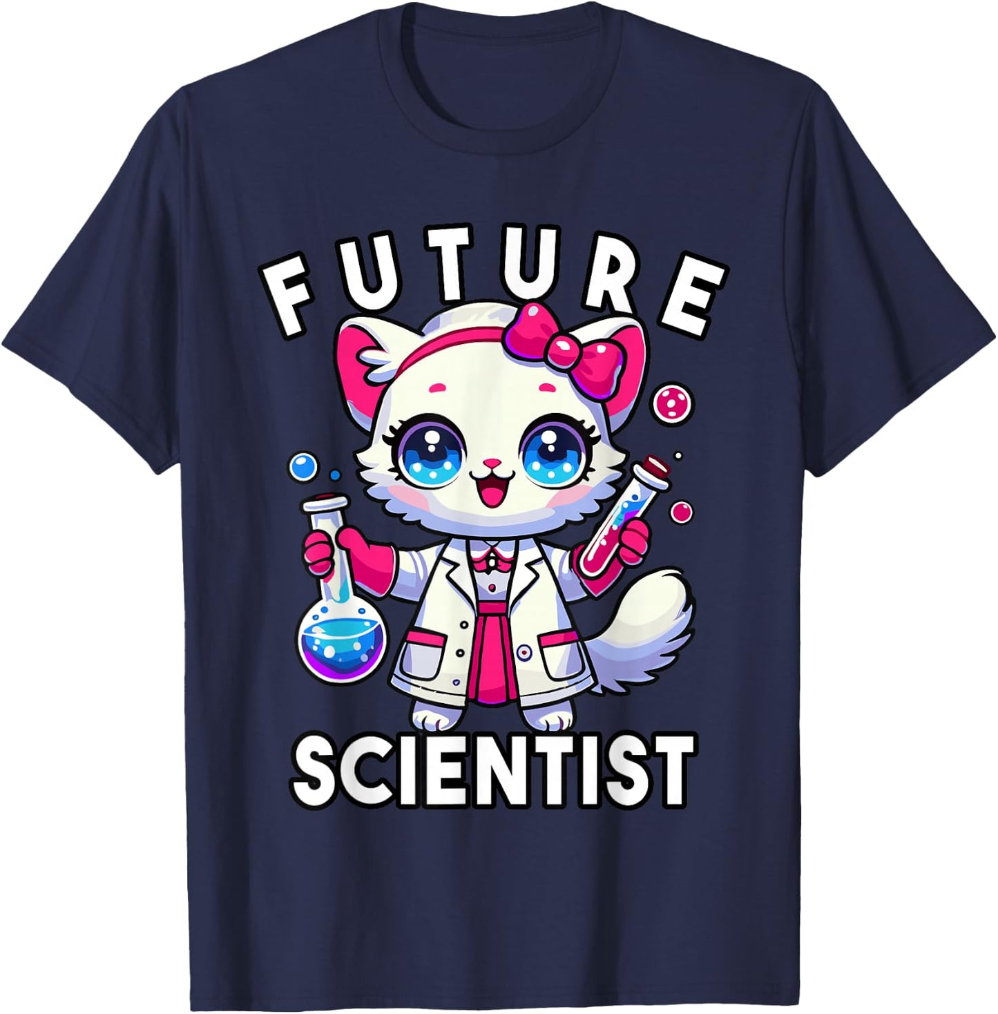Future Scientist Girls Cat Lab Chemistry Graphic T-Shirt - T-Shirt | Navy