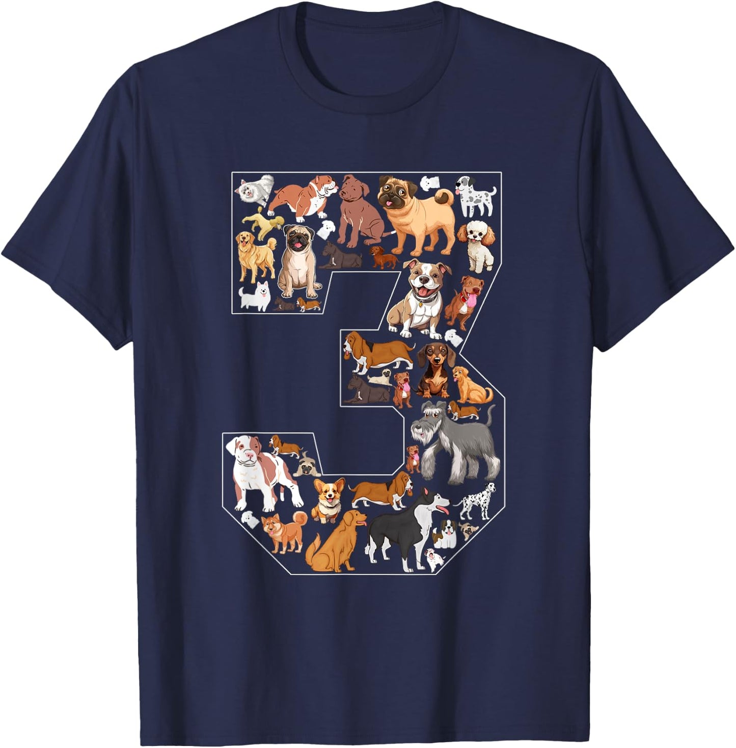 3rd Birthday Dog Lovers 3 Year Old Boys Girls Party T-Shirt - T-Shirt | Navy