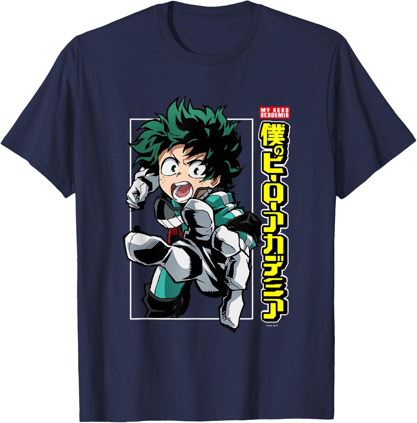 My Hero Academia Deku Action Pose with Kanji Anime T-Shirt - T-Shirt | Navy