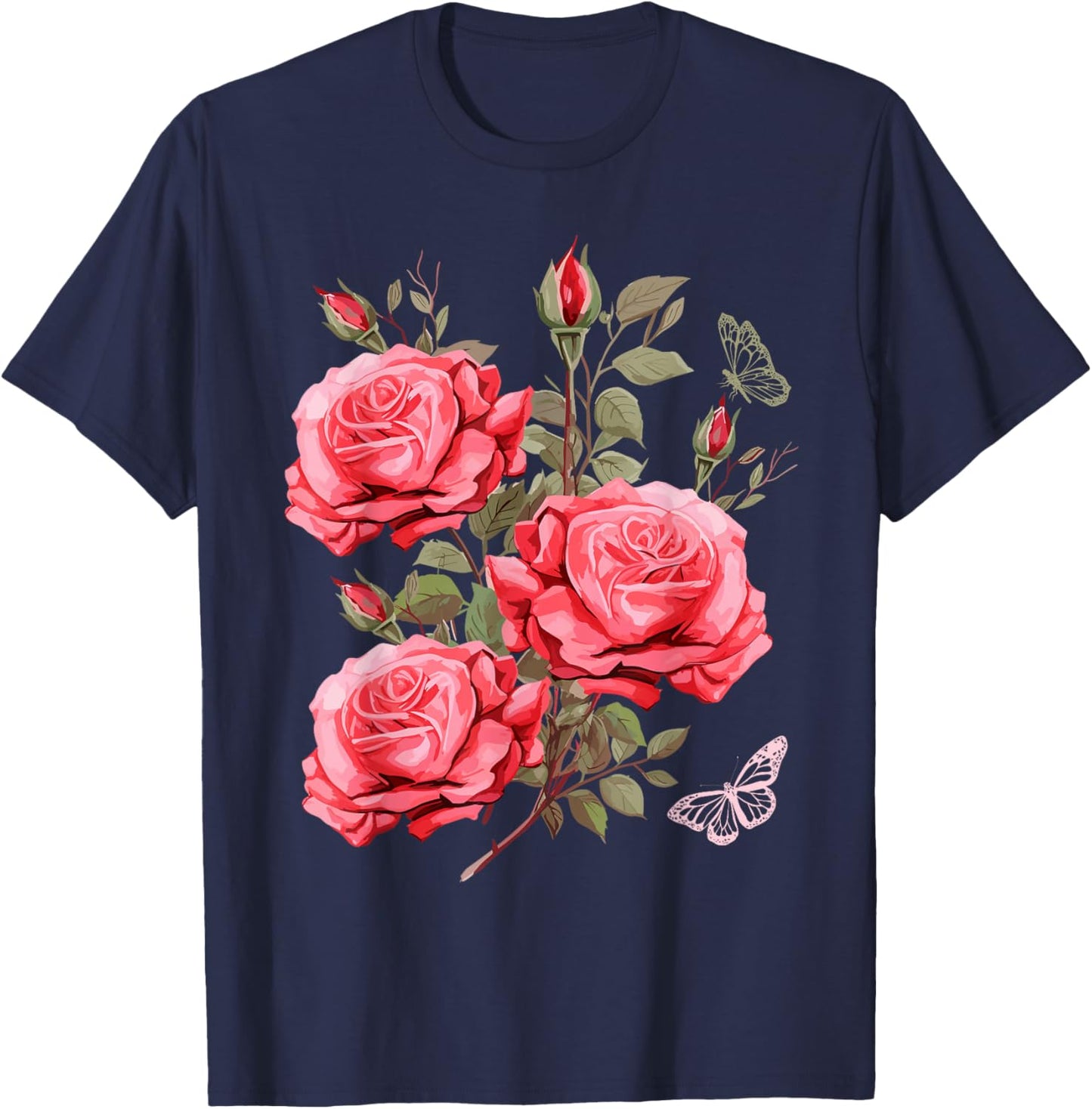 Gärtner Flower Rosenstrauß mit rosa Rosen und Rosenblüten T-Shirt - T-Shirt | Navy
