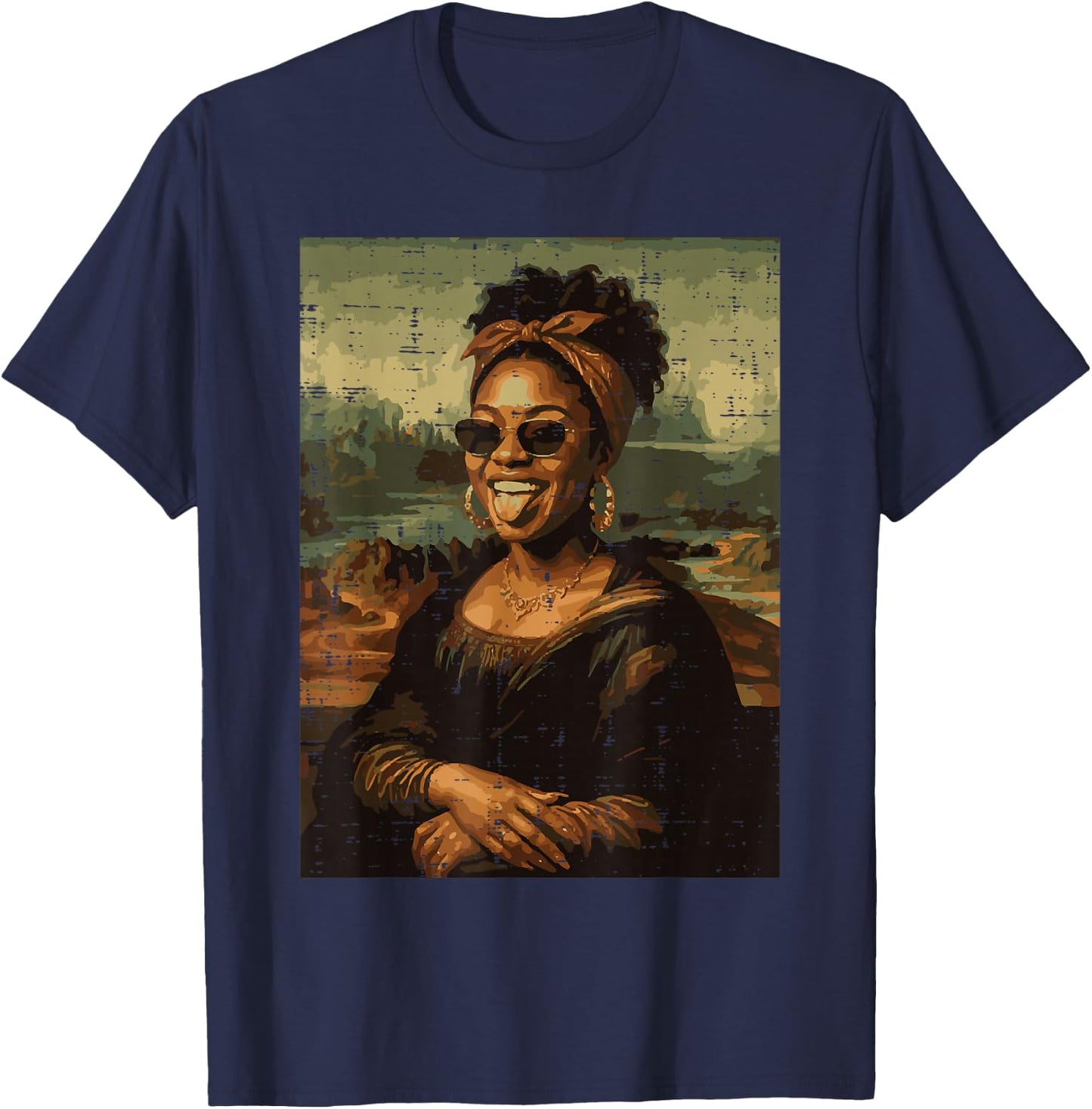 Afro Black Woman Mona Lisa Funny Meme African Women Men Kids T-Shirt - T-Shirt | Navy