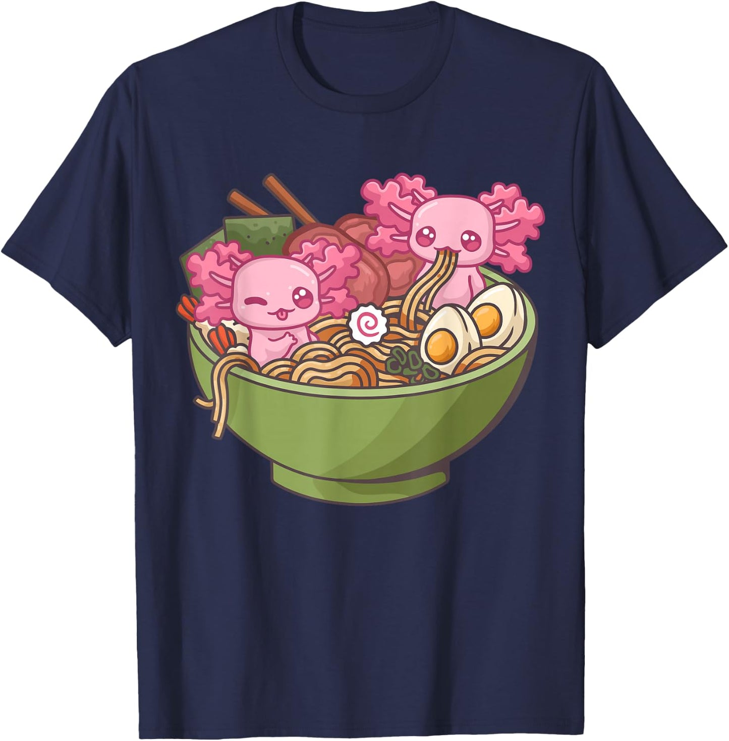 Axolotl Ramen Bowl Kawaii Anime T-Shirt - T-Shirt | Navy