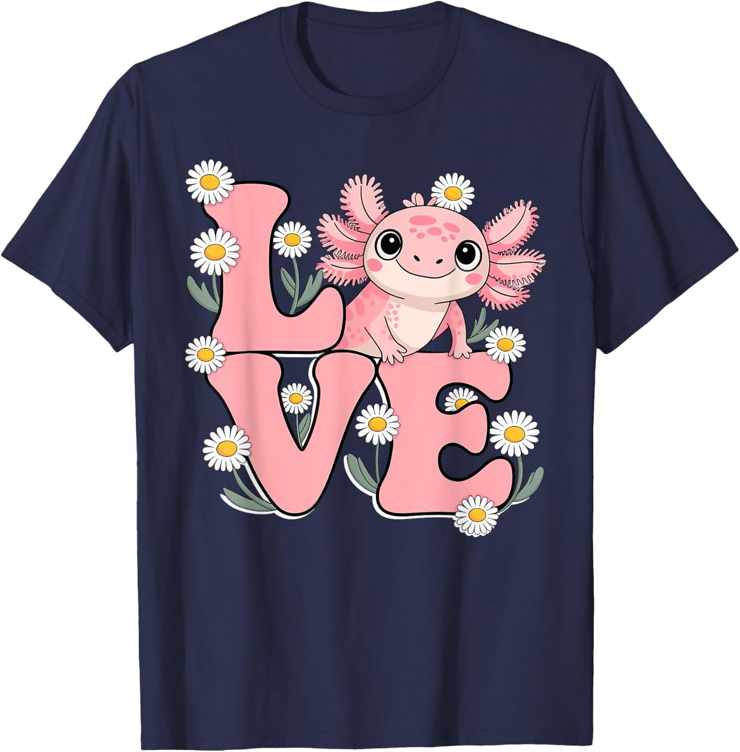 Axolotl shirt Love Cute Kawaii Boys Women Girls Kids T-Shirt - T-Shirt | Navy