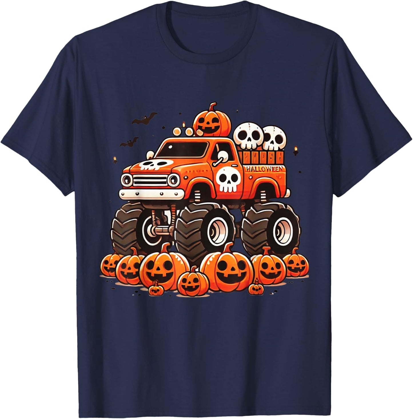 Kids Monster Truck Pumpkin Jack O Lantern Halloween Costume T-Shirt - T-Shirt | Navy