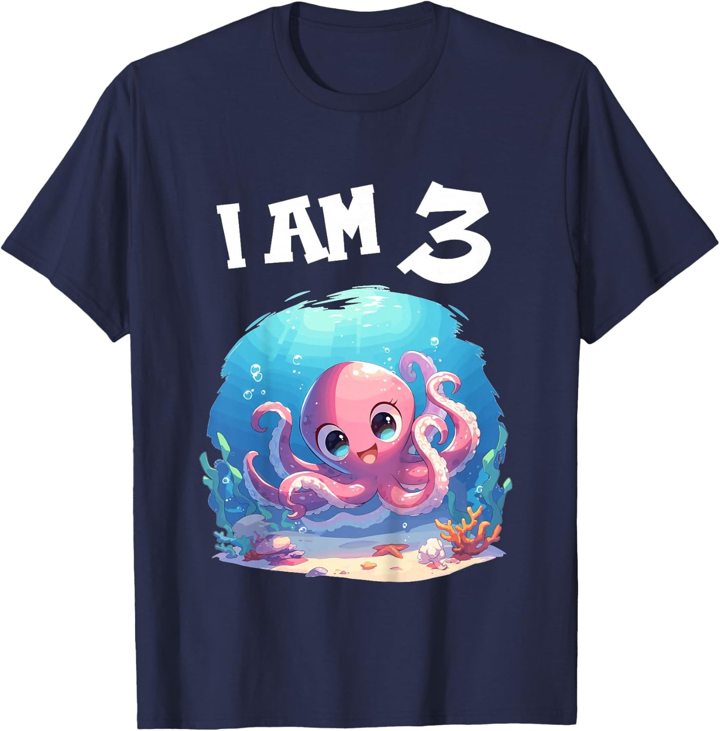 Kids 3 Years old 3 birthday Boy Girl Octopus T-Shirt - T-Shirt | Navy