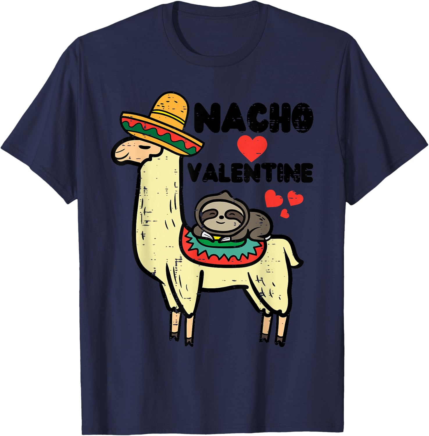 Valentines Day LLama Nacho Valentine Mexican Men Women Kids T-Shirt - T-Shirt | Navy