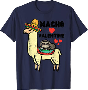 Valentines Day LLama Nacho Valentine Mexican Men Women Kids T-Shirt - T-Shirt | Navy