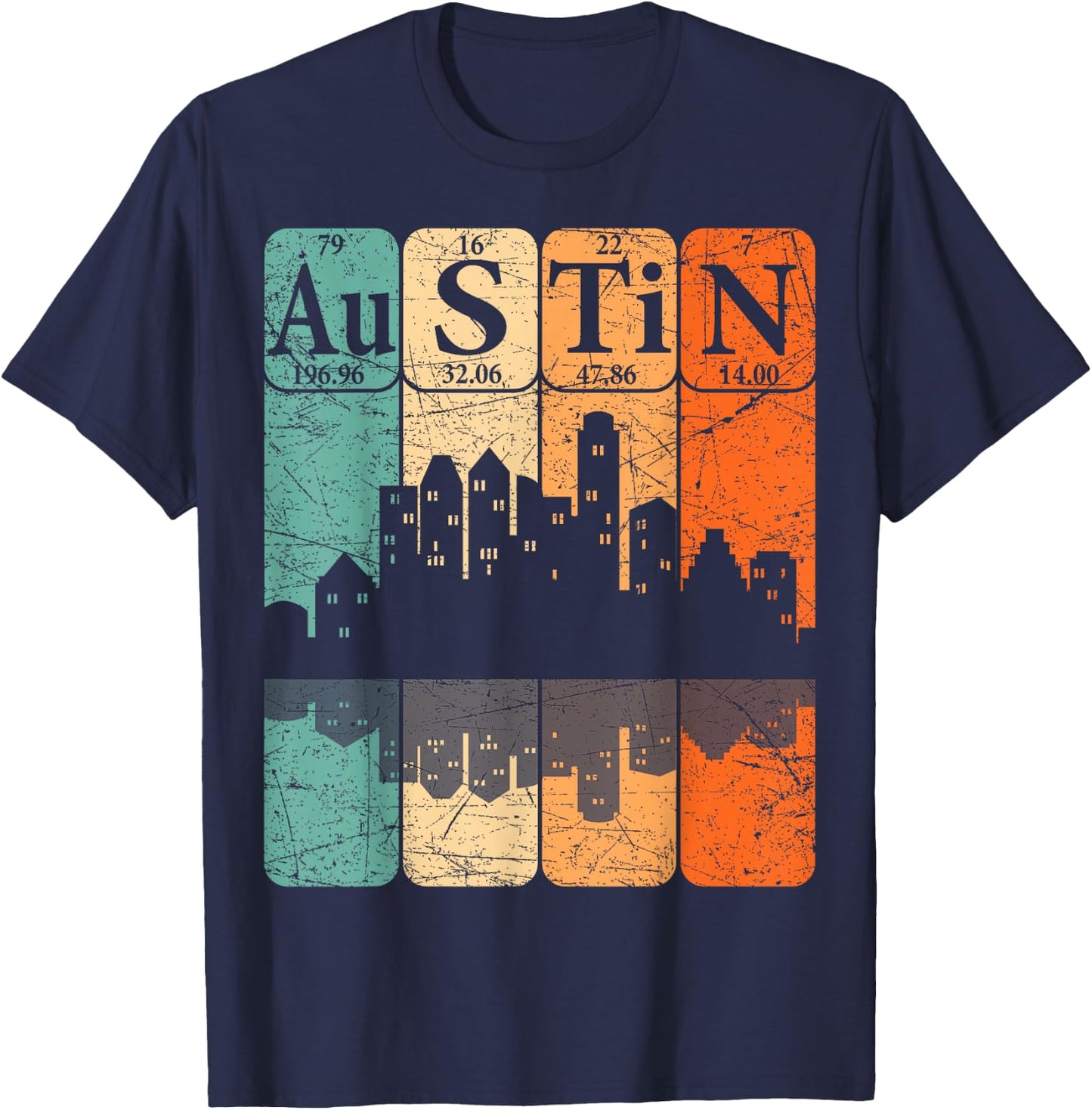 Austin Periodic Table Elements Austin Skyline Retro T-Shirt - T-Shirt | Navy
