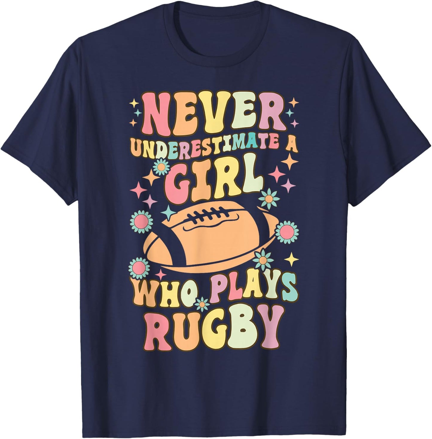 A Girl Who Plays Rugby Groovy Rugby Girl Female Rugby Player T-Shirt - T-Shirt | Navy