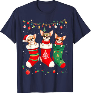 Funny Chihuahua Christmas Socks Xmas Dog Lover New Year Women Kids T-Shirt - T-Shirt | Navy