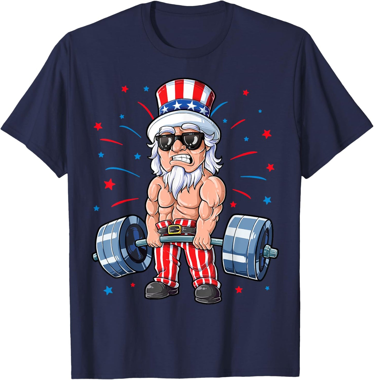 Uncle Sam Weightlifting 4th Of July Men Deadlift Fitness Gym T-Shirt - T-Shirt | Navy