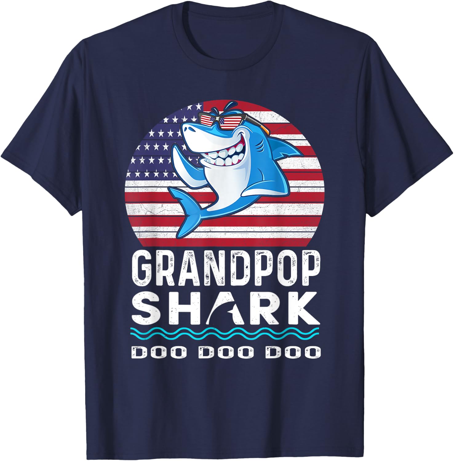 Grandpop Shark Shirt Fathers Day Gift From Wife Son Daughter T-Shirt - T-Shirt | Navy