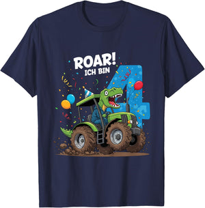 Kinder Dinosaurier Traktor Kinder Geburtstag 4 Jahre Junge T-Shirt - T-Shirt | Navy