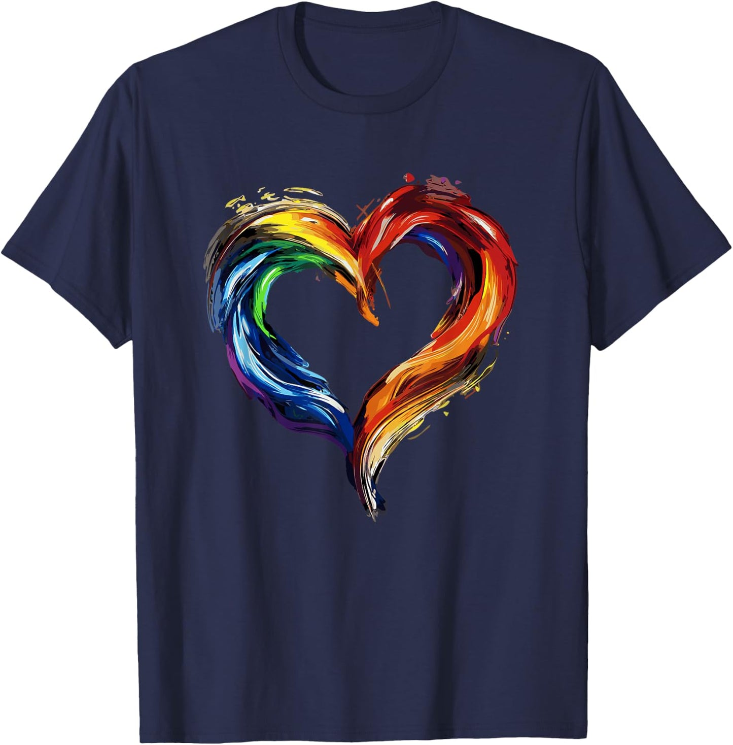 LGBTQ Rainbow Heart Art Painting Equality Love T-Shirt - T-Shirt | Navy