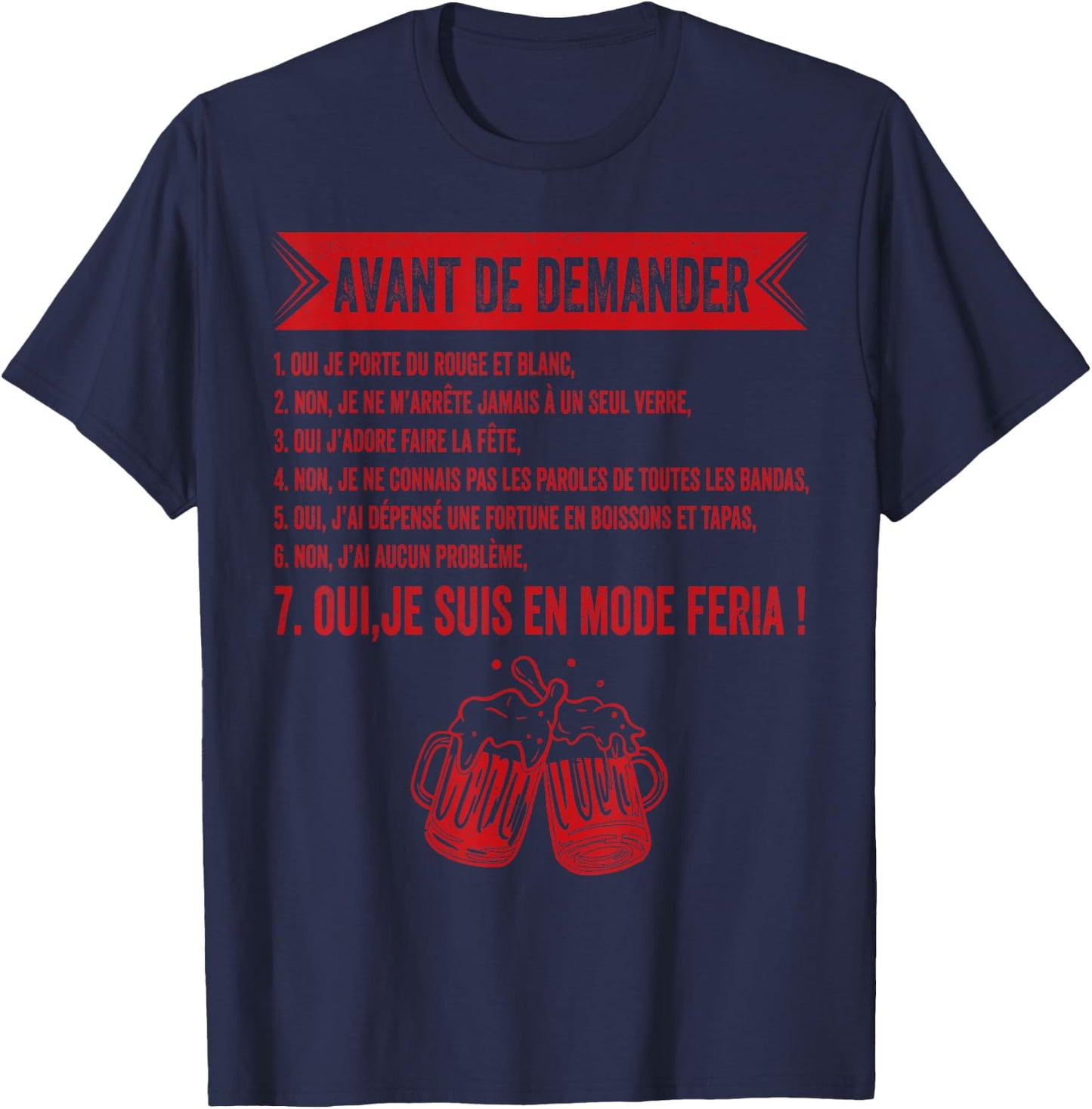 In Feria Mode Basque Party Tapas and Aperitif du Sud Ouest , Black, S T-Shirt - T-Shirt | Navy