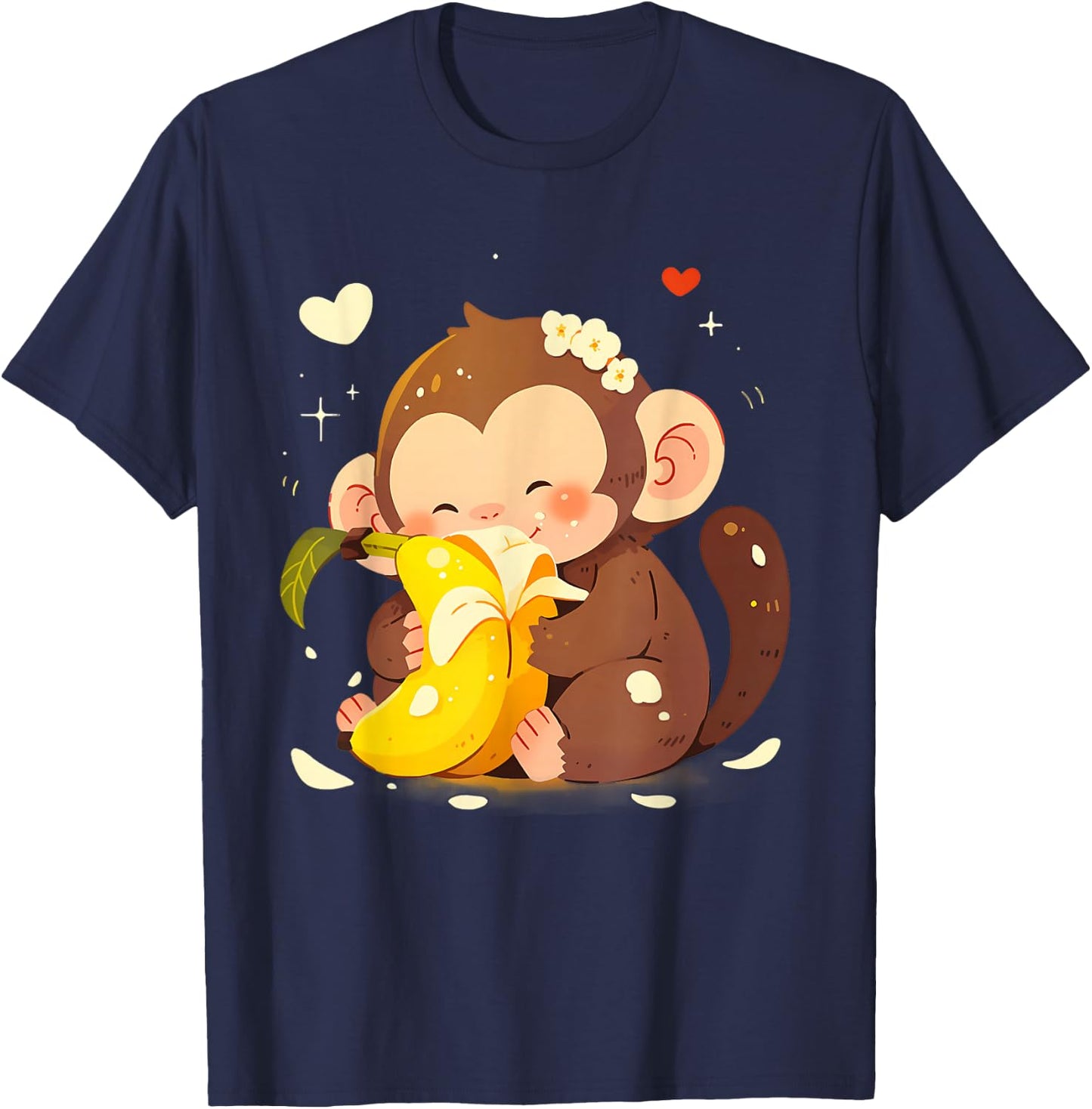 Banana Monkey Cute Monkey Drawing Bananas Fruit Wildlife T-Shirt - T-Shirt | Navy