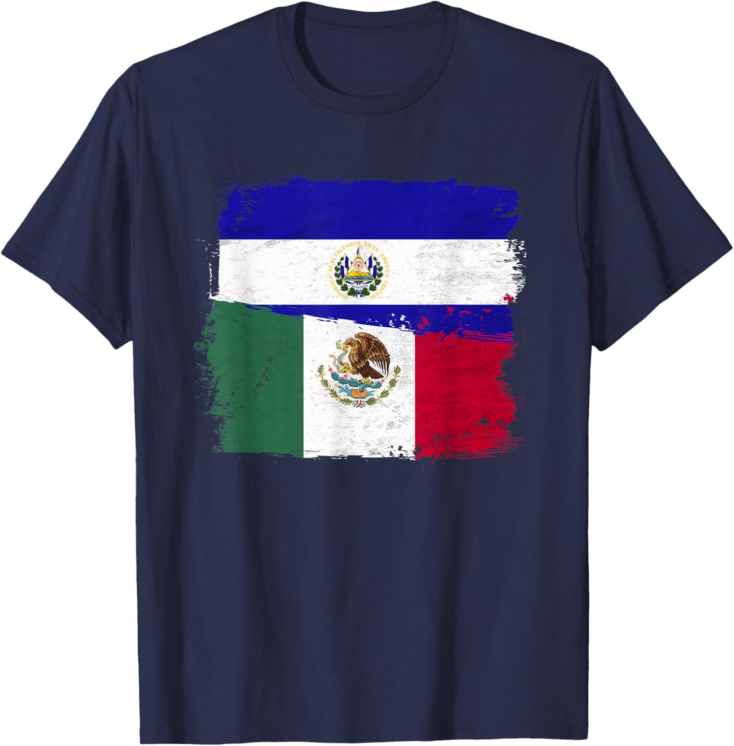 MEXICAN El Salvador Flag Half Mexican El Salvadoria Flag T-Shirt - T-Shirt | Navy