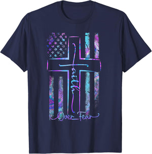 America Pride US Flag Faith Over Fear Prayer Men Women T-Shirt - T-Shirt | Navy