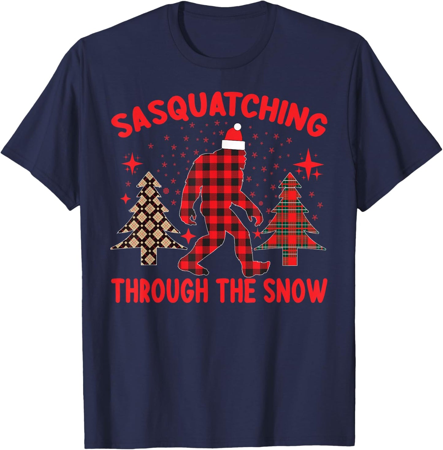 Sasquatching Through The Snow - Funny Christmas Bigfoot T-Shirt - T-Shirt | Navy