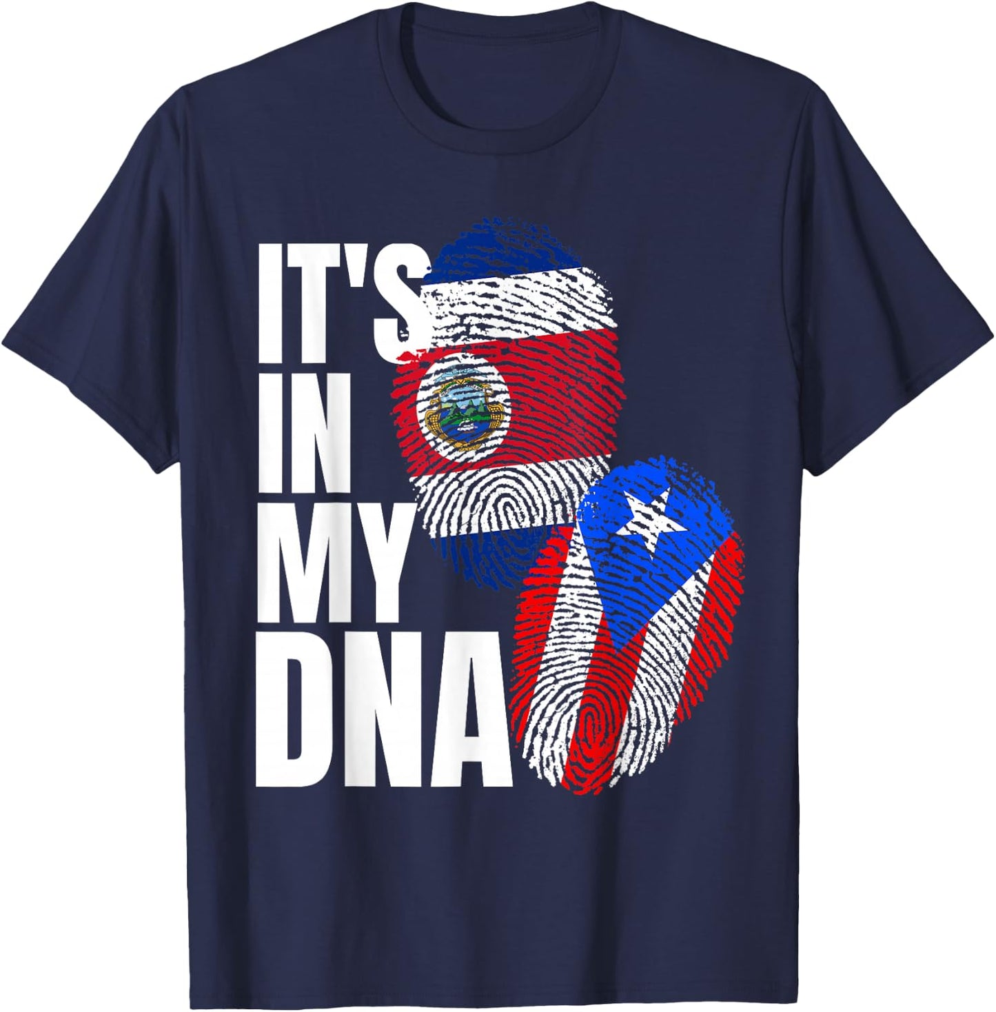 Costa Rican And Puerto Rican DNA Flag Heritage T-Shirt - T-Shirt | Navy