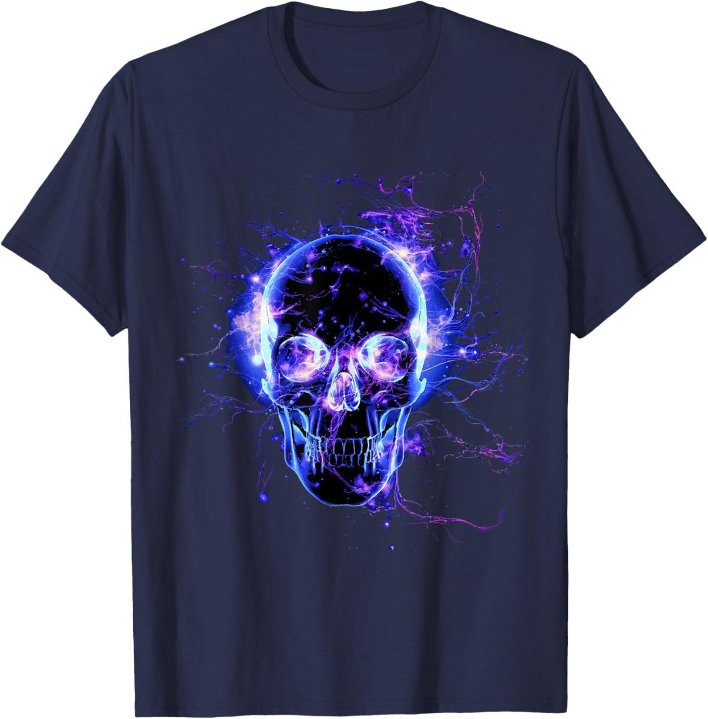 Skeleton Skull Biker Rocker Skull Punk Rock , Black, S T-Shirt - T-Shirt | Navy