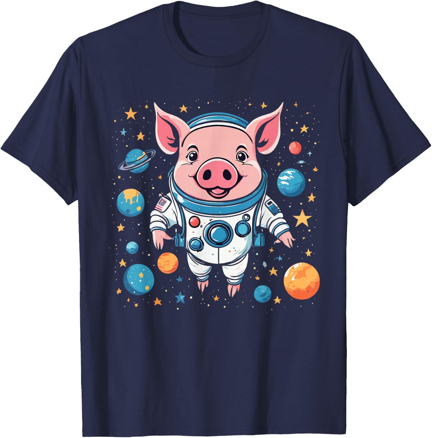 Pig in Space - Cute Funny Astronaut Pig with Planets STEM T-Shirt - T-Shirt | Navy