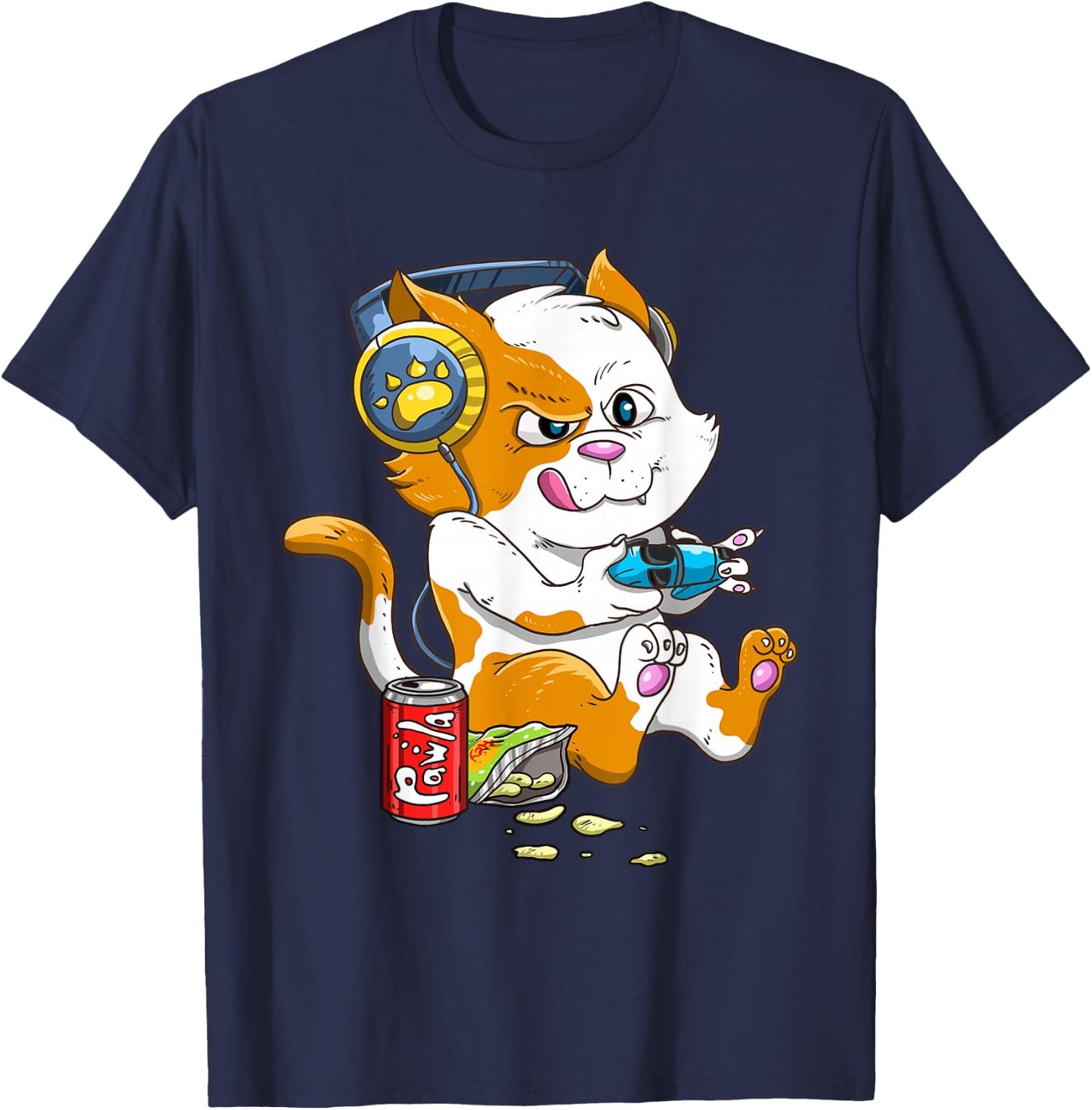 Funny Cat Gaming Cat Lover Kawaii Video Games Funny Gamer T-Shirt - T-Shirt | Navy