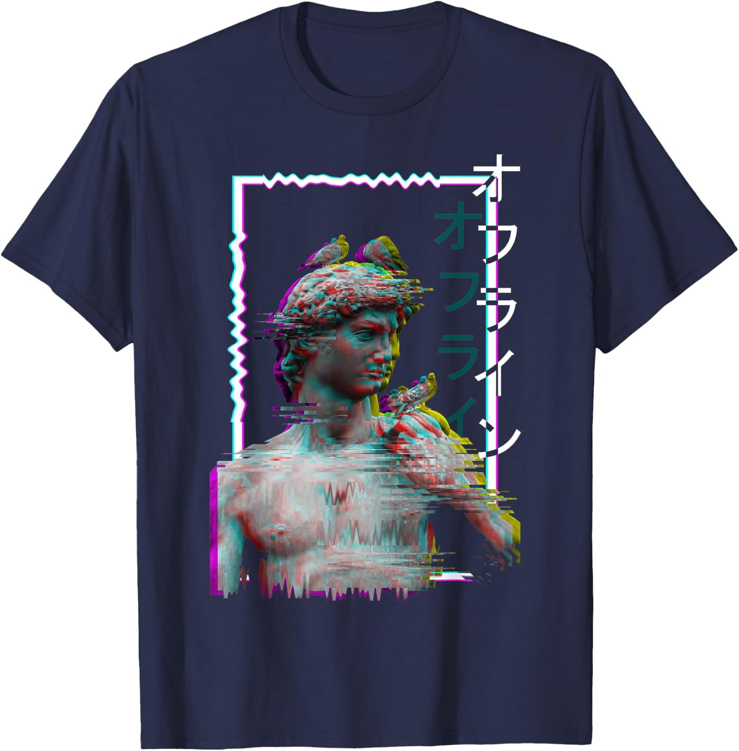 Greek Statue Ancient Vaporwave Aesthetic Synthwave Glitch T-Shirt - T-Shirt | Navy