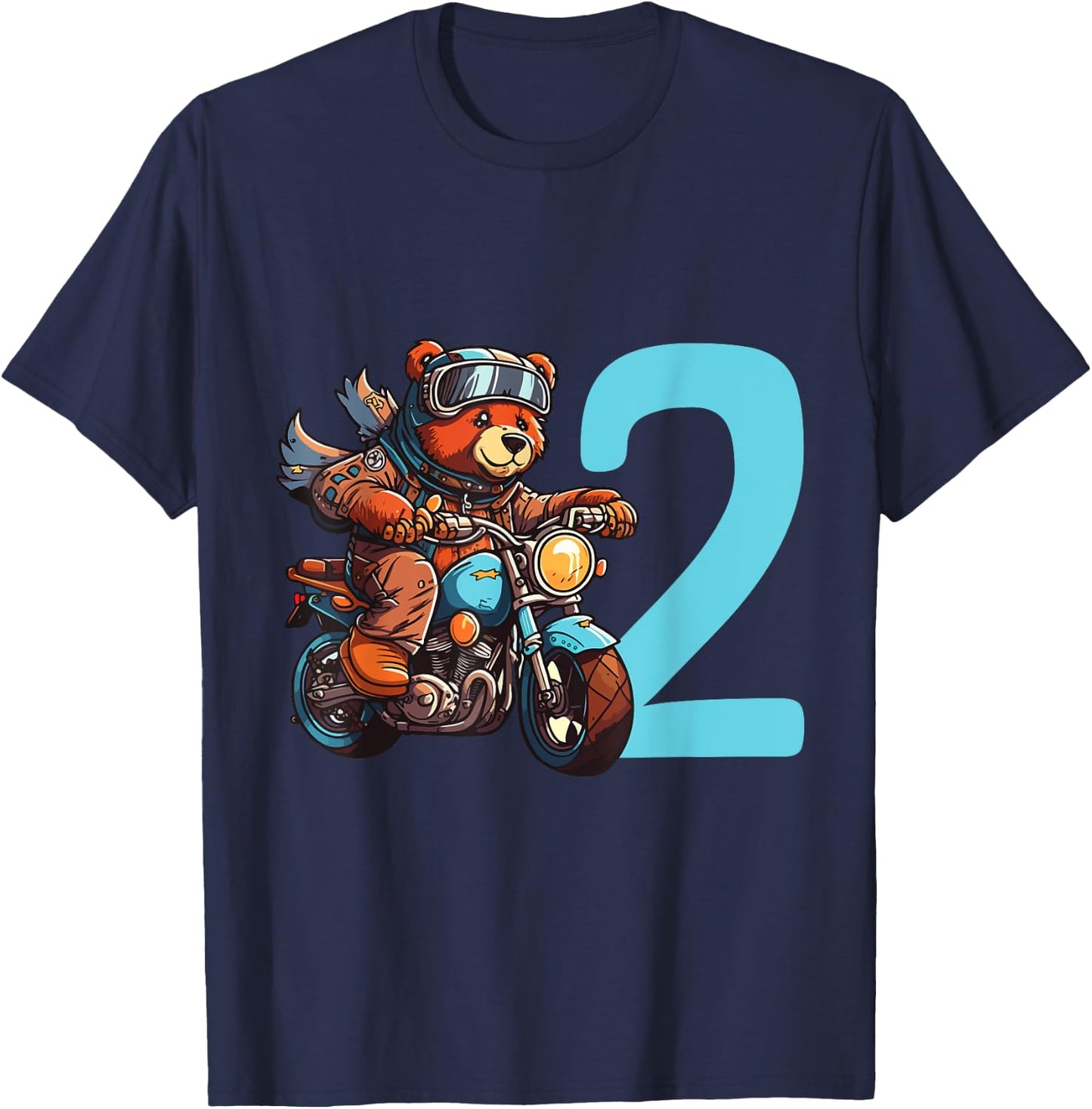 Kinder Geburtstag Bär auf Motorrad 2 Jahre Junge Zahl Alter T-Shirt - T-Shirt | Navy