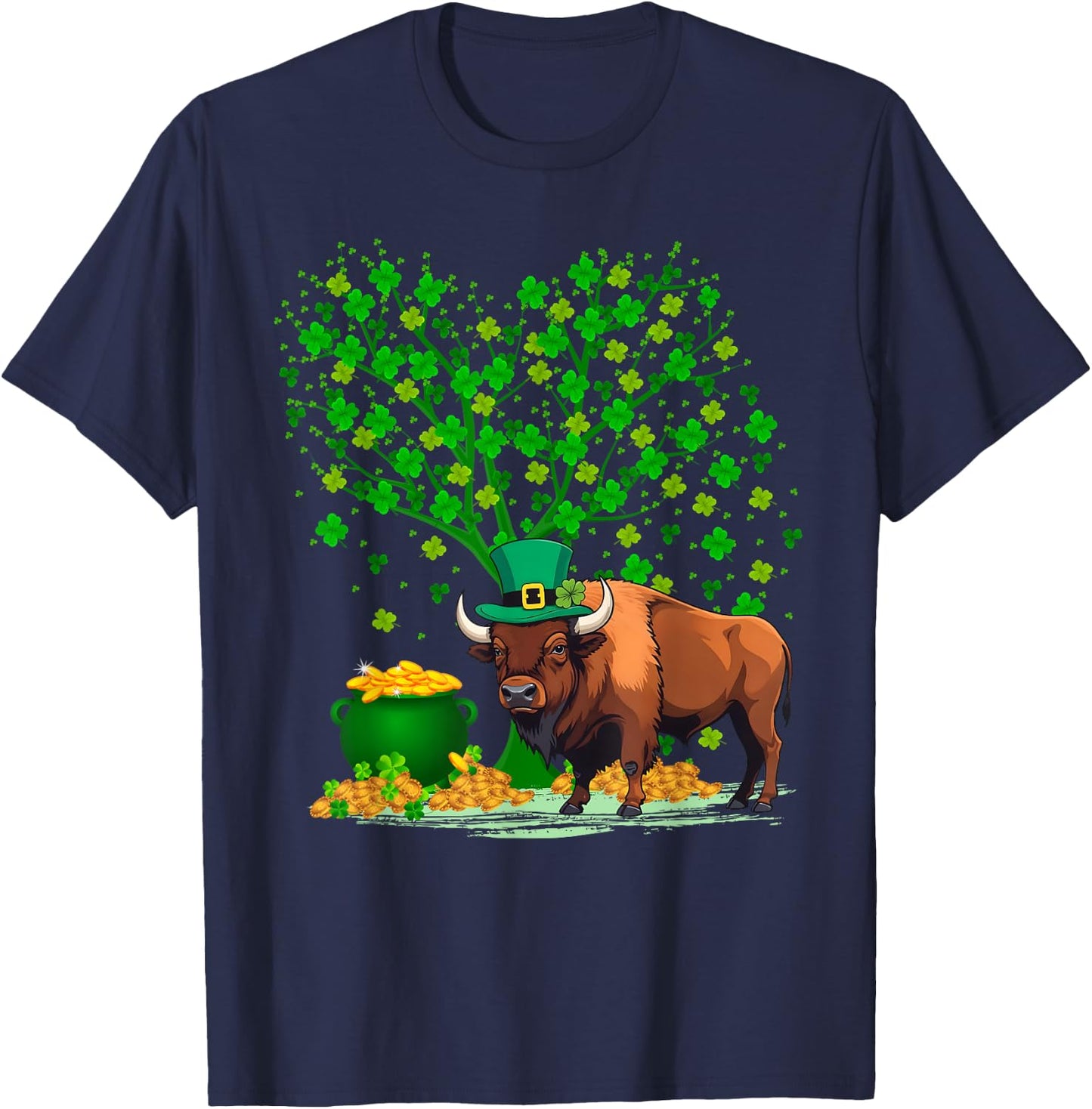 Shamrock Tree Leprechaun Hat Bison St Patrick's Day T-Shirt - T-Shirt | Navy