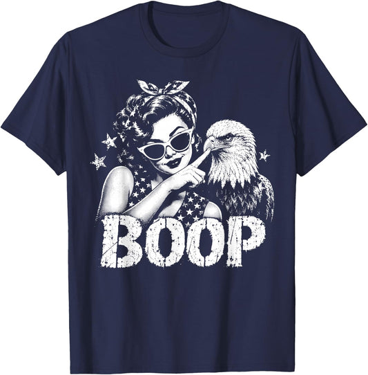 Boop Vintage Girl and Eagle Funny Patriotic Retro T-Shirt - T-Shirt | Navy