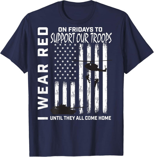 Red Friday Military Veteran Support Our Troops American Flag T-Shirt - T-Shirt | Navy