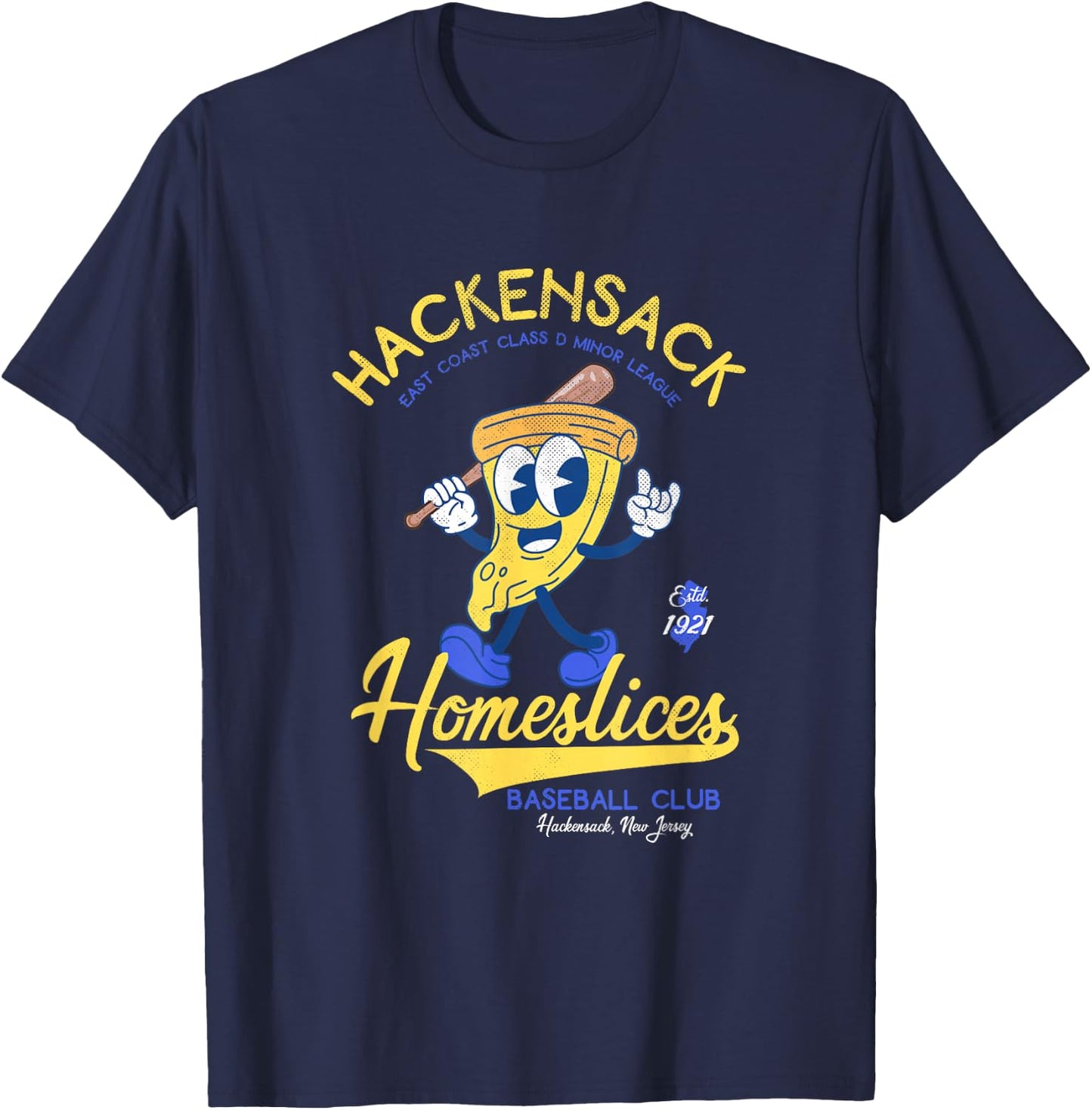 Hackensack Homeslices Retro Minor League Baseball Team T-Shirt - T-Shirt | Navy